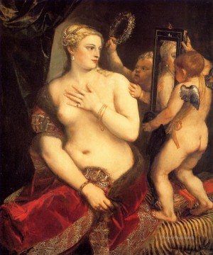クラシックヌード Painting - 鏡の前のヴィーナス 1553 ヌード ティツィアーノ・ティツィアーノ